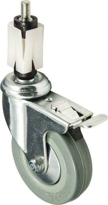 100GRBEX.40 - 100mm Grey Rubber Castor braked, 40mm expander for square tube - Oxford Hardware - 100GRBEX.40