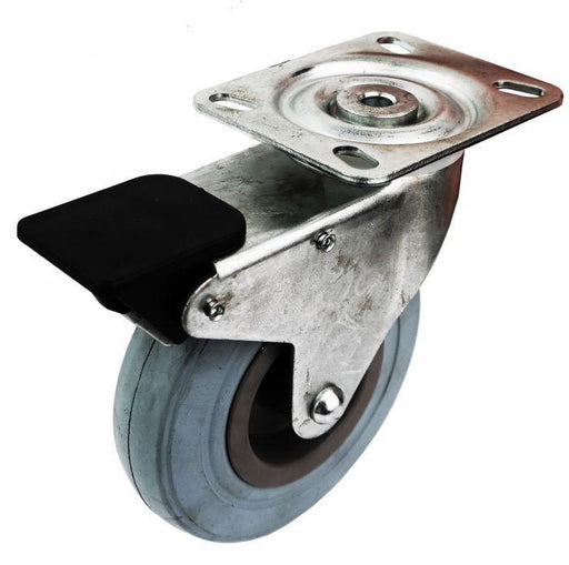 1322030 - 125mm Grey Rubber Castor braked with plate - Oxford Hardware - 1322030
