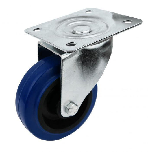 100BWUBP - 100mm Blue Rubber Castor unbraked with plate - Oxford Hardware - 100BWUBP