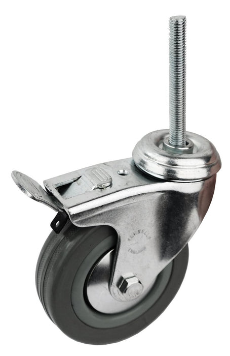 100GRB.M10 - 100mm Grey Rubber Castor braked, M10 Fixing Bolt - Oxford Hardware - 100GRB.M10