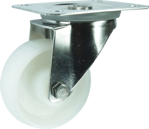 100SSNUBP - 4” (100mm) White Nylon Castor unbraked with Plate - Oxford Hardware - 100SSNUBP