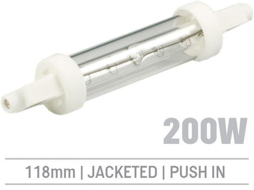 IRL200JV - 200W Jacketed Infrared Quartz Bulb, Push-In 118mm - Oxford Hardware - IRL200JV