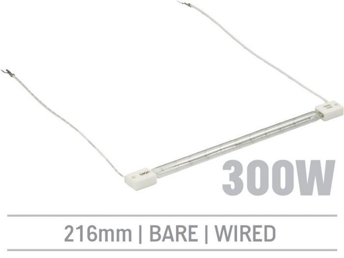 IRL300LHRB - 300W Bare Infrared Quartz Bulb, Hard Wired with Flying Leads 216mm - Oxford Hardware - IRL300LHRB