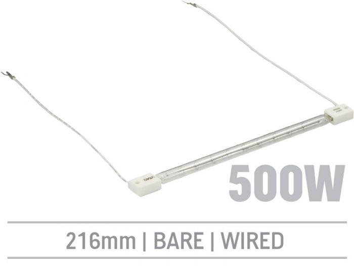 IRL500LHRB - 500W Bare Infrared Quartz Bulb, Hard Wired with Flying Leads 216mm - Oxford Hardware - IRL500LHRB