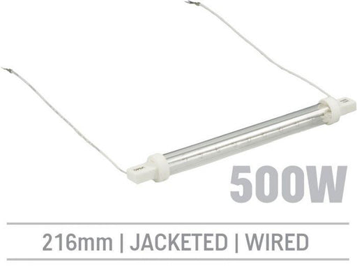 IRL500LHRJ - 500W Jacketed Infrared Quartz Bulb, Hard Wired with Flying Leads 216mm - Oxford Hardware - IRL500LHRJ