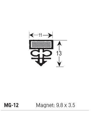 MG12 - Magnetic Gasket PVC, Magnet 9.8 x 3.5, Grey, Supplied In 3 Metre Lengths - Oxford Hardware - MG12