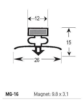 MG16 - Magnetic Gasket PVC, Magnet 9.8 x 3.1, Grey, Supplied In 3 Metre Lengths - Oxford Hardware - MG16