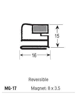 MG17 - Magnetic Gasket PVC, Reversible, Magnet 8 x 3.5, Grey, Supplied In 3 Metre Lengths - Oxford Hardware - MG17
