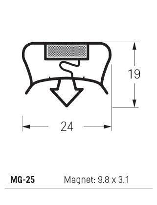 MG25 - Magnetic Gasket PVC, Magnet 9.8 x 3.1, Grey, Supplied In 3 Metre Lengths - Oxford Hardware - MG25
