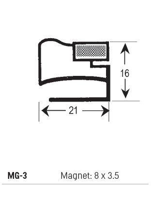 MG3 - Magnetic Gasket PVC, Magnet 8 x 3.5, Grey, Supplied In 3 Metre Lengths - Oxford Hardware - MG3