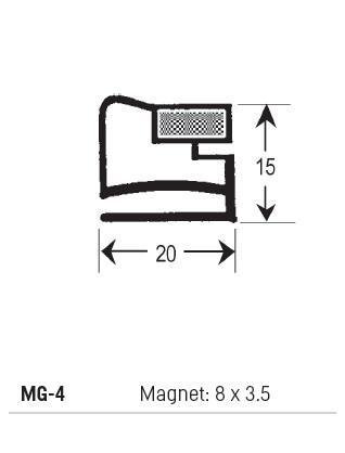 MG4 - Magnetic Gasket PVC, Magnet 8 x 3.5, Grey, Supplied In 3 Metre Lengths - Oxford Hardware - MG4